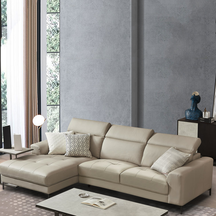 FAULENZEN Italian Grey Genuine Leather Sofa & Chaise Wayfair Canada